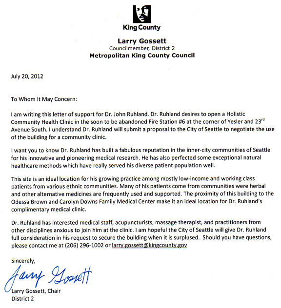 Larry Gossett, King County Councilmember letter