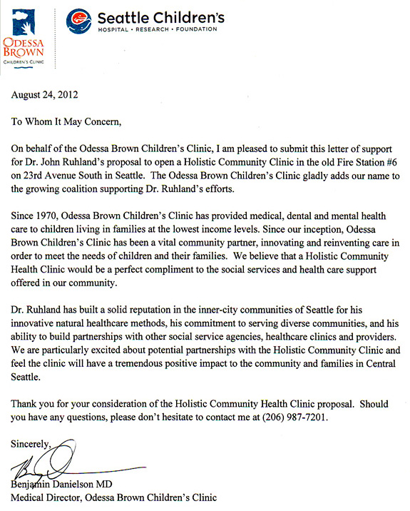 Odessa Brown Childrens Clinic letter