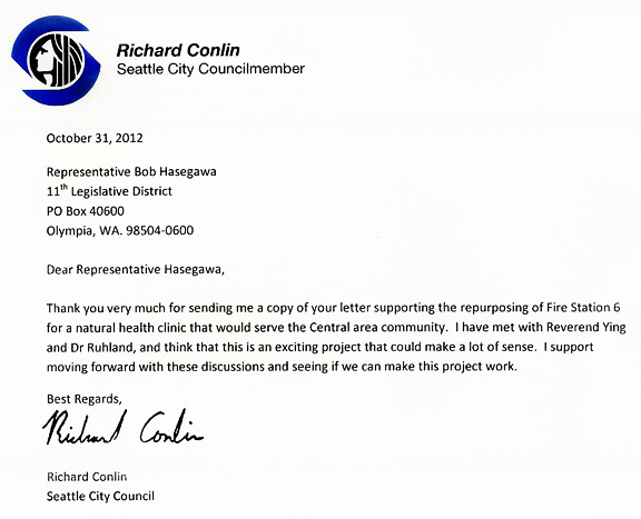 Richard Conlin, Seattle City Councilmember letter