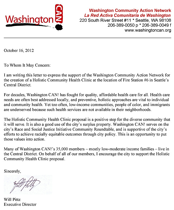 Washington Community Action Network letter